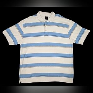 Kani Gold Striped Polo Shirt White Blue 3X Tall Streetwear Hip-Hop Casual Silver